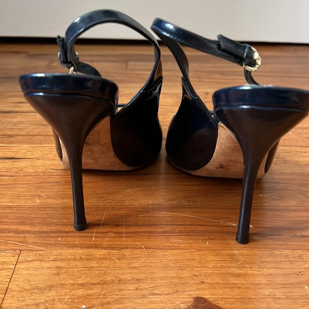 Gucci Navy Patent Leather Slingback Heels 9 - Picture 8 of 10